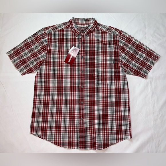 Wolverine NWT Men’s Size L Mortar Short Sleeve Dark Brick Red Plaid Casual Shirt - Picture 2 of 8